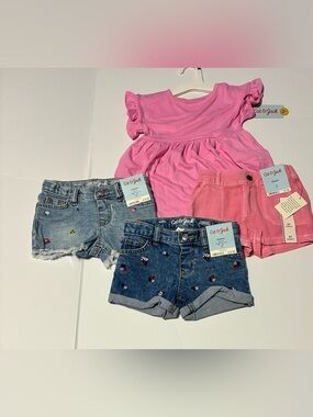 NWT Cat & Jack 2T Girls 4pc Bundle - Pink Dress & 3 Denim/Twill Shorts